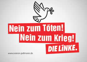 Vorderseite Postkarte mit Friedenstaube und Text: Nein zum Töten! Nein zum Krieg!